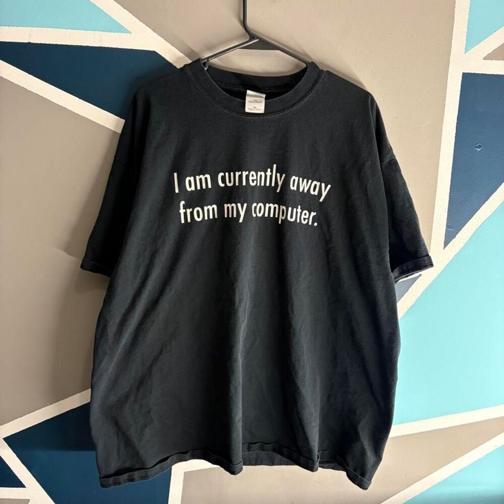 vintage y2k comedy Men's Black and Grey T-shirt